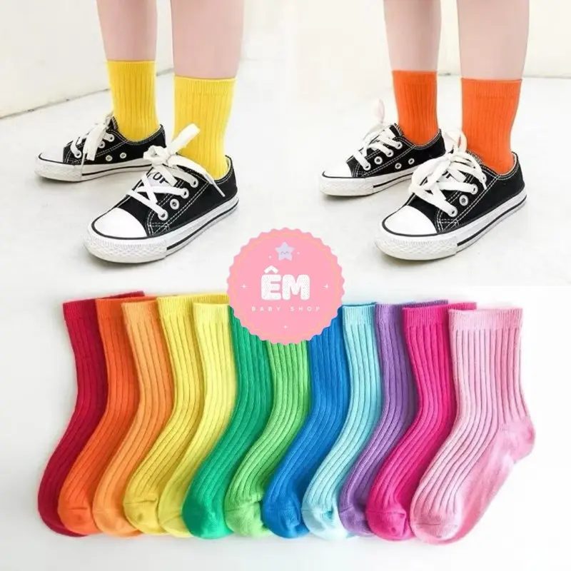 (1-12 tuổi) Tất Len Gân Cổ Cao Nhiều Màu Sắc Cho Bé Trai Bé Gái - Vớ Kẹo Cho Bé 0