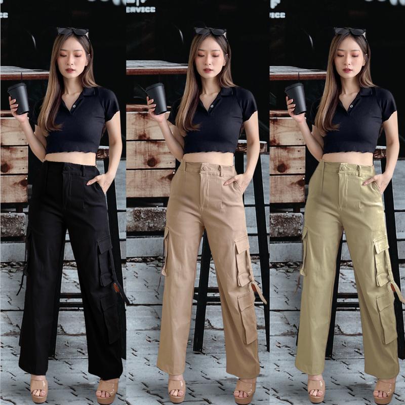JISOO Celana Wanita Import Soft Jeans Cargo 371 cargo  jeans 0