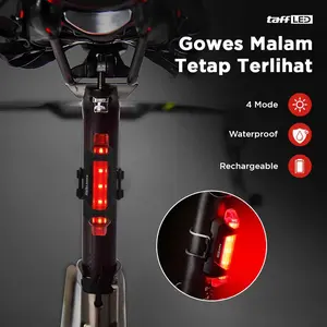 TaffLED Lampu Belakang Sepeda 4 Mode 5 LED Rechargeable Micro USB Cas Charger DC918
