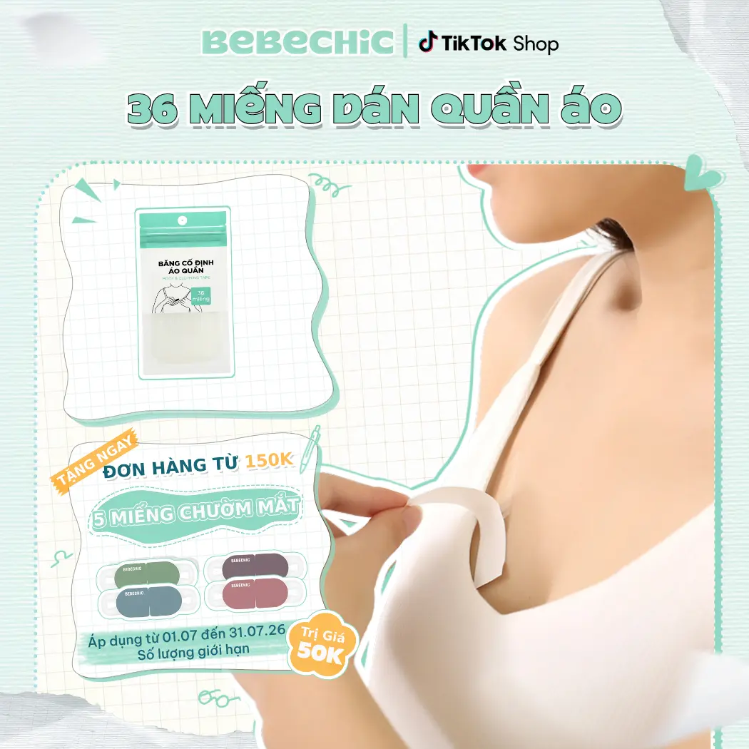36 Băng Dính Cố Định Quần Áo BEBECHIC Dán 2 Mặt Siêu Mỏng Chống Lộ, Vai Áo Váy Unisex