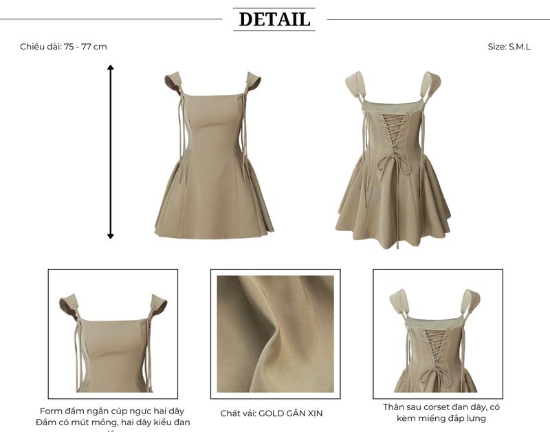 Product Introduction of Đầm Dự Tiệc Ngắn Cổ Vuông Phom Corset Tùng Xòe Chất Gold Gân MissChic x BBSTORE'S - D4304A 3