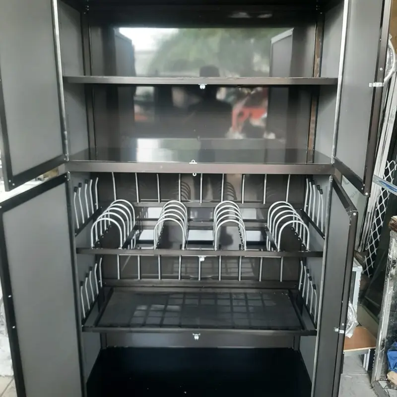 lemari rak piring alumunium kaca kualitas super produksi sendiri fullbox 2 pintu 100cm cokelat
