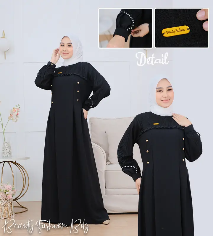Gamis Wanita Muslim ARSYILA Dress Mix Brukat Malika Payet Mutiara Crinckle Airflow Terbaru 2