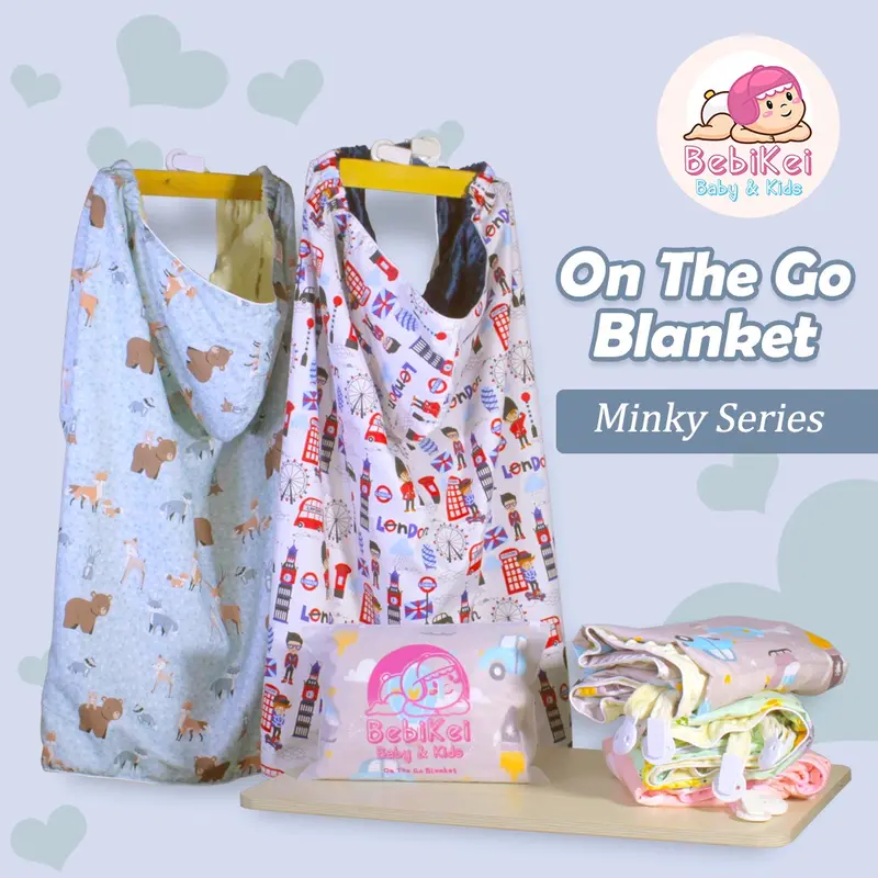 On The Go Blanket Minky Series BebiKei Hoodie Blanket | Selimut Bayi | selimut OTG 0