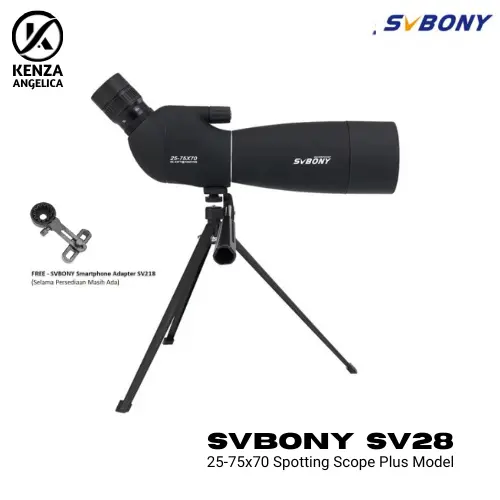 SVBONY SV28 PLUS - 25-75x70 Spotting Scope with 23mm Eyepiece - Teleskop dengan Tripod Desktop - F9308M