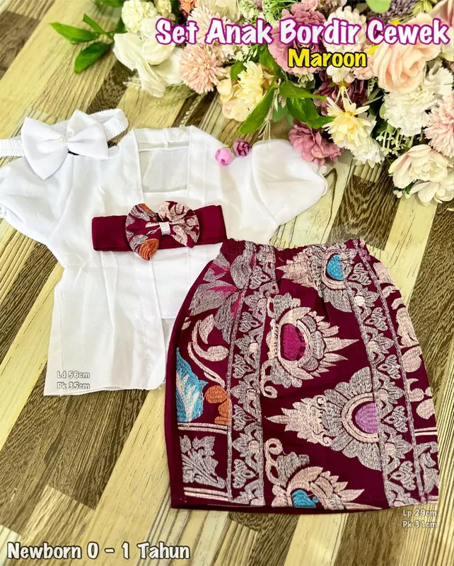 Setelan Kebaya Sifon Anak Perempuan dan Bawahan Kamen Bordir Free Selendang Bali 2
