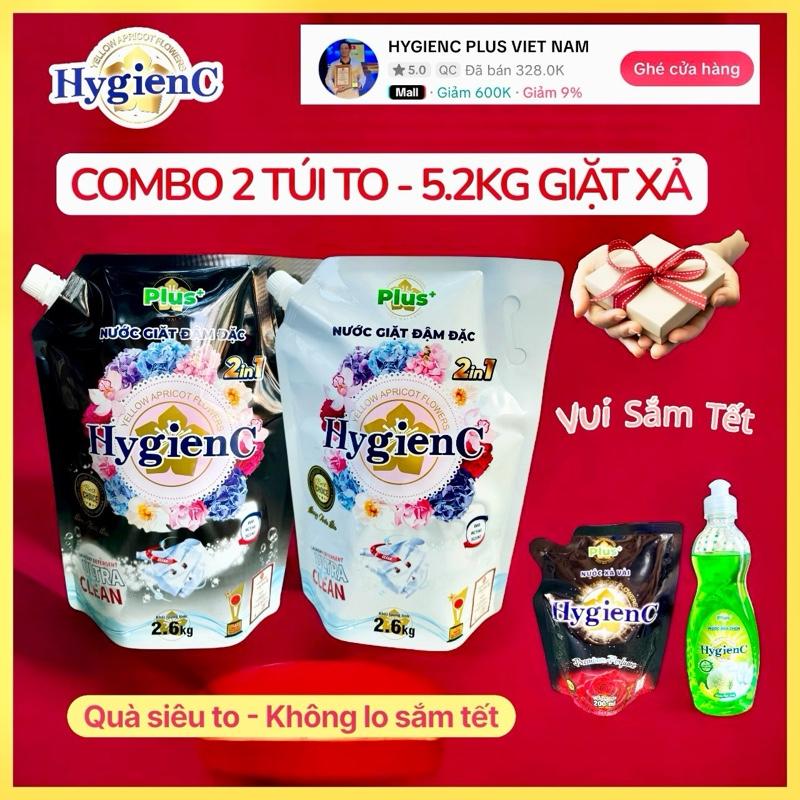   HygienC x Vip2quà  Combo 5.2kg Nước Giặt Xả 2i1 Làm Sạch Sâu & Thơm Lâu Giặt Tay & Giặt Máy - Tặng Xả Vải 200ml & NRC 400ml 