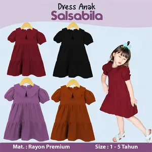 Pakaian Anak Perempuan Santai Salsabila Dress Polos Selutut Rayon Premium Usia 12345 Tahun