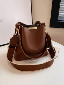 Elegante bolso tipo cubo de cuero PU para mujer, bolso de hombro con textura clásica vintage de moda con Correa ancha, bolso bandolera versátil informal para el trabajo, los viajes diarios, las citas, las compras y el uso diario