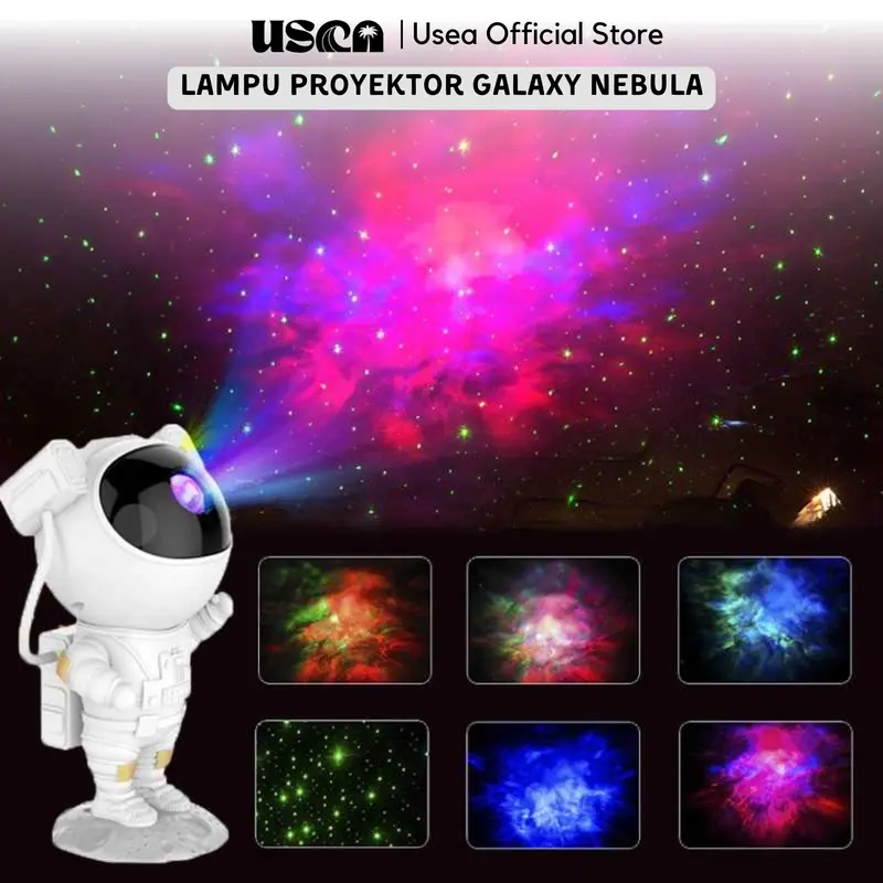USEA Lampu Tidur Proyektor Bintang Galaxy 8 Warna Nebula Astronaut / Astronot Baterai Hitam Lampu Langit Galaxy Kamar Aurora 0