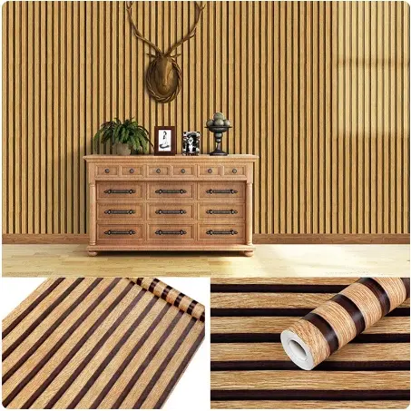 Wallpaper Dinding Motif Serat Kayu Panel Salur Elegant Ukuran 8meter X 45cm