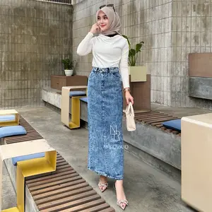 ROK JEANS SPAN KOREAN HIGHWAIST SNOW BLUE PANJANG WANITA