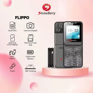 [1 Tahun Garansi Resmi] StrawBerry FLIPPO HP Flip Murah Layar 2.55 inch Type C Baterai 2500 mAh Dual sim