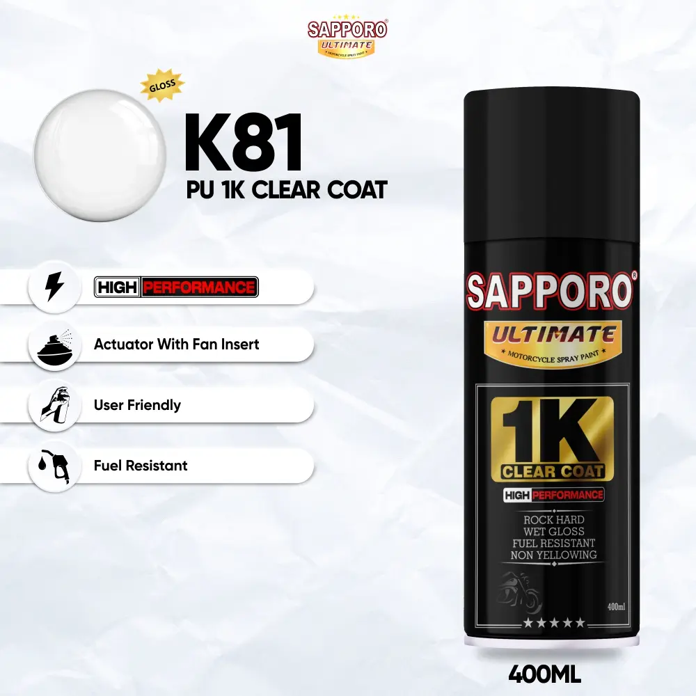 (Khusus Pulau Jawa) Sapporo Ultimate K81 PU 1K Clear Coat / Cat Spray Semprot Aerosol Terbaik / Sapporo Spray