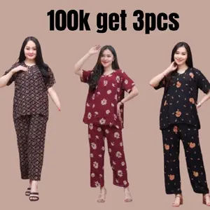 Setelan CP Batik 100K Dpt 3pcs Atasan Lengan Pendek & celana panjang  Nyaman ada  Kancing