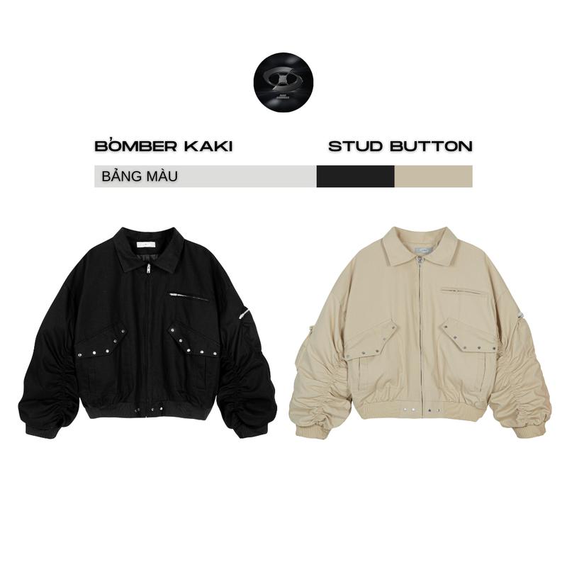  Bad Choices | Áo Bomber boxy STUD BUTTON vải kaki lót dù 