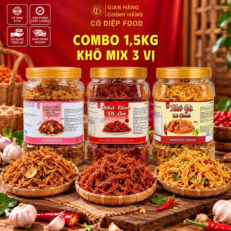 Combo (3 Hũ 500Gram) 1.5KG Khô Mix 3 Vị Thơm Ngon Đồ Ăn Vặt Snack Thức Ăn