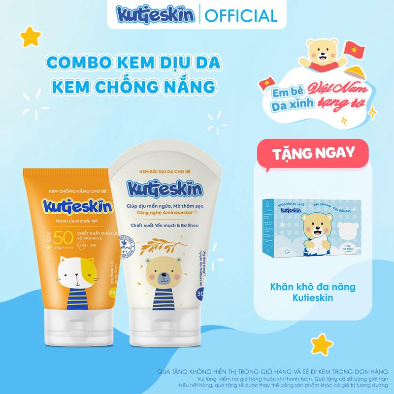 Combo Kem chống nắng cho bé và Kem bôi dịu da Kutieskin - CNK01+KKD01