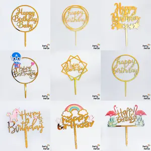 [Ecer] Cake Topper Acrylic Gold/ Hiasan Kue Ulang Tahun/ Tusukan Kue / Topper Part (2)