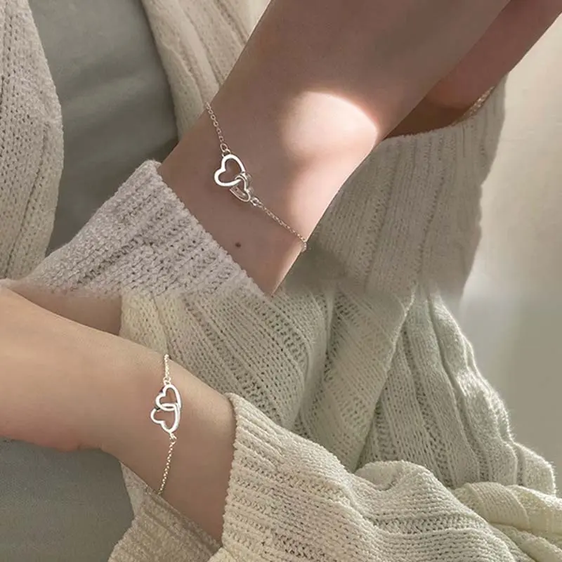 Vòng Tay Hợp Kim Kim Loại Cho Nữ, Trái Tim Đào, Trái Tim Đôi, Lồng Vào Nhau, Trái Tim Nhỏ, YK Phụ Kiện Móc Khoá 8
