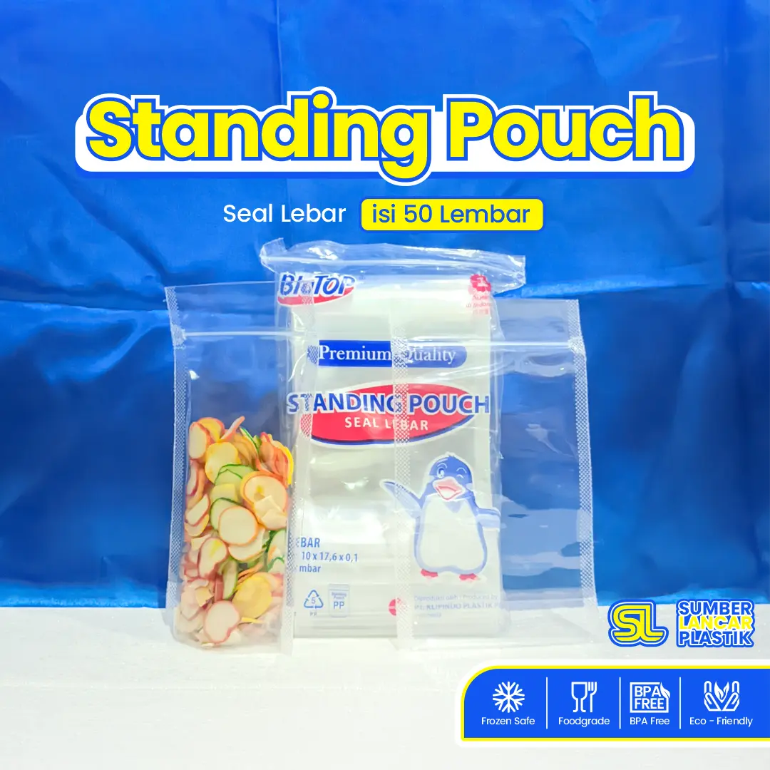 BluTop Plastik Standing Pouch [ISI 50PCS] 10x17,6cm /  Plastik Zip Makanan | Plastik Klip | Double Seal Plastic