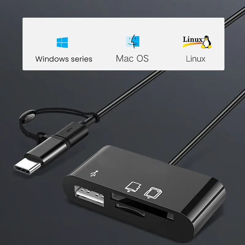 SPOIL Card Reader 3 in 1 OTG Type-C Micro SD/TF Flash Drive Card Reader Data Reader Cable Card Reader AdaptoActual Card Reader 3 in 1 OTG Type-C Micro SD/TF Flash Drive Card Reader Data Reader Cable Card Reader Adapto Computer Device 1