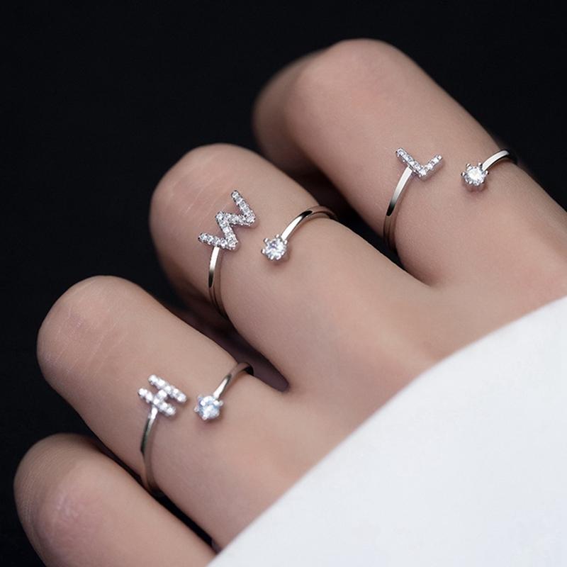 A-Z Letter Adjustable Opening Ring Women Couple Alphabet Name Men Initials Rings Wedding Finger Jewelry 0