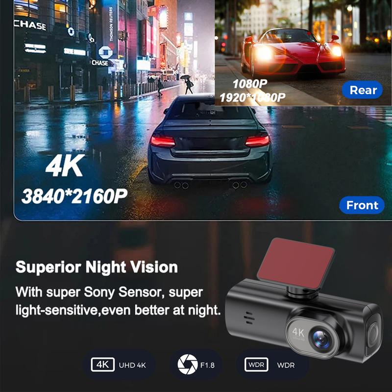 Product Introduction of HD 4K dual lens driving recorder black box driving recorder car DVR 1080P rear camera built-in WiFi GPS 24-hour parking monitor Includes 128GB TF 45