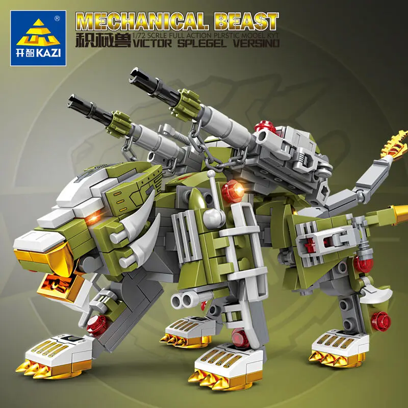 Kaizhi Building Block Strong Heavy Artillery Division Explosive Dragon Crocodile Running Wolf Model Boy Small Particle Assembly Toy