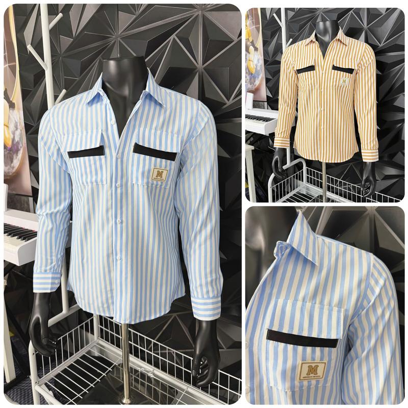 Áo sơ mi tay dài STD-01 nam nữ kẻ sọc phối túi in chữ đính hạt cườm chất lụa cotton thoáng khí ba màu TSS SHOP