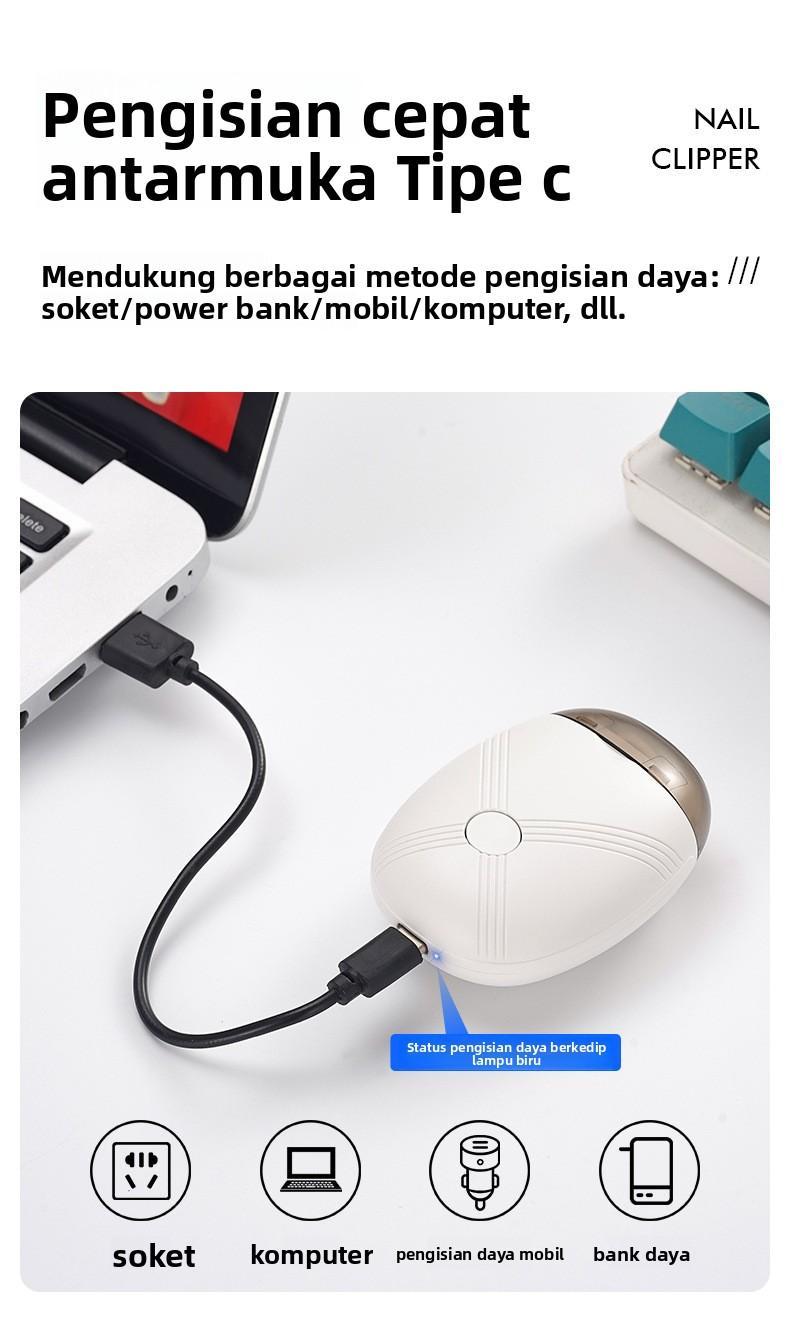 【Kecil Portabel】Alat Potong Kuku Elektrik - Wajib Punya Perjalanan Dinas & Wisata, Ukuran Saku, Dilengkapi Lampu, Isi Ulang Daya, 3 Level Kecepatan, Universal Dewasa/Anak/Lansia, Aman & Praktis