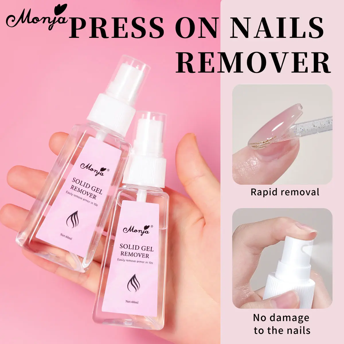 Monja 60ml Nail Glue Remover Glue Off for Press ON Nails Clear Solid Nail Glue Fake Nail Adhesive Glue Remover DIY Manicure Tool