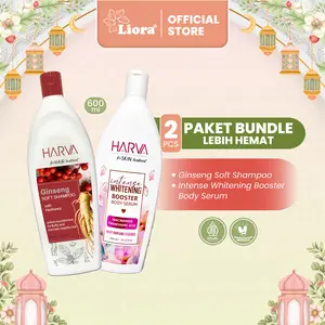 [Bundle Hemat - 2 PCS] HARVA Soft Shampoo Ginseng - 600 ML + HARVA Intense Whitening Booster Body Serum 600ML | Perawatan shampo bantu untuk merawat akar rambut dan body serum bantu mencerahkan badan