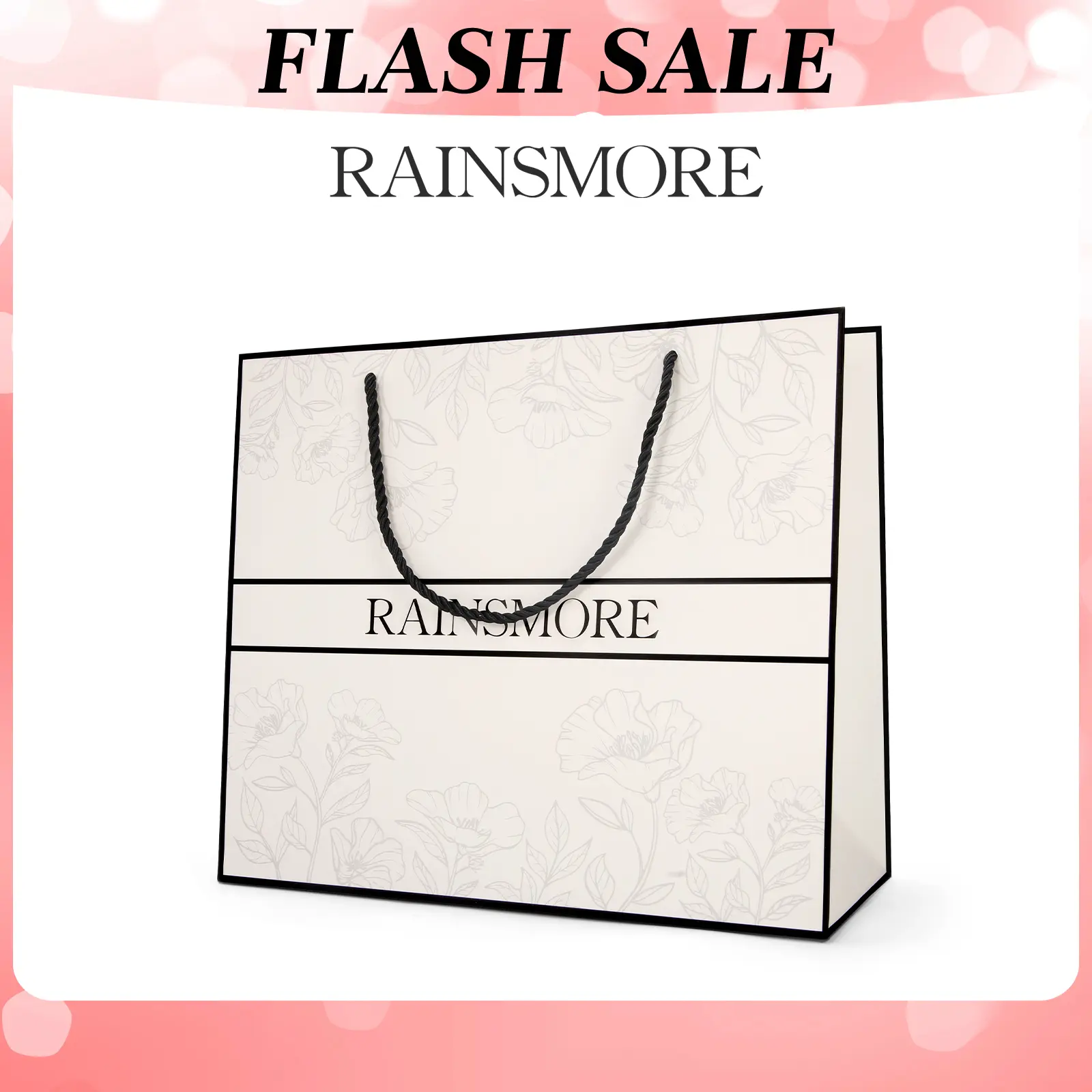 RAINSMORE Exclusive Gift Bag - Stylish Paper Shopping Bag（33×13×28） Belanja Anyaman Hitam Pink