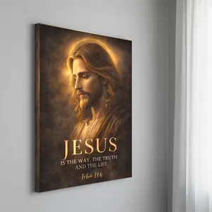 Poster Rohani Kristen Elegan Hiasan Dinding Ayat Alkitab JESUS IS THE WAY Solid MDF Premium 9mm Laminasi Glossy Matte Dekorasi Estetik Elegan untuk Ruang Tamu & Kamar Tidur Full Colour Full Display