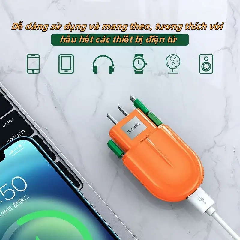 Bộ sạc điện thoại di động du lịch, Cáp dữ liệu Có Thể Thu Vào Ba trong một Cầm Tay Thích hợp cho Apple, Android và Type-C, Cáp sạc 1