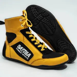 SATRIA Sepatu Tinju & Gulat High Boot Genuine Leather Model High Cut Support Pergelangan Kaki Sol Anti Slip Fleksibel Nyaman untuk Latihan & Tanding Size 36-45 Warna Kuning