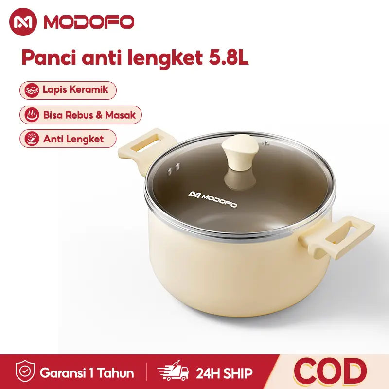 MODOFO Panci Besar 5.8l Panci Anti Lengket 24cm Panci Bentuk Tomat Panci Masak Panci Mie Rebus Hadiah Gratis Tutup Panci  Tekanan Mikro Berkapasitas Besar Panci Besar Khusus Masak Rendang & Opor Saat Lebaran ORI