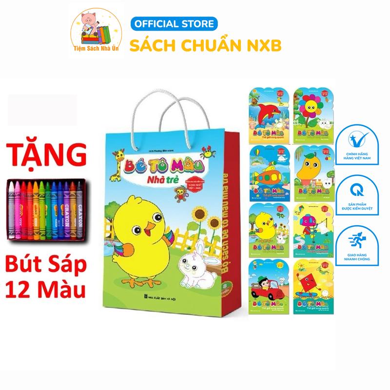  Sách - Bé Tô Màu Nhà Trẻ - Song Ngữ Việt-Anh dành cho trẻ mầm non  Túi 8 quyển + Tặng Màu 