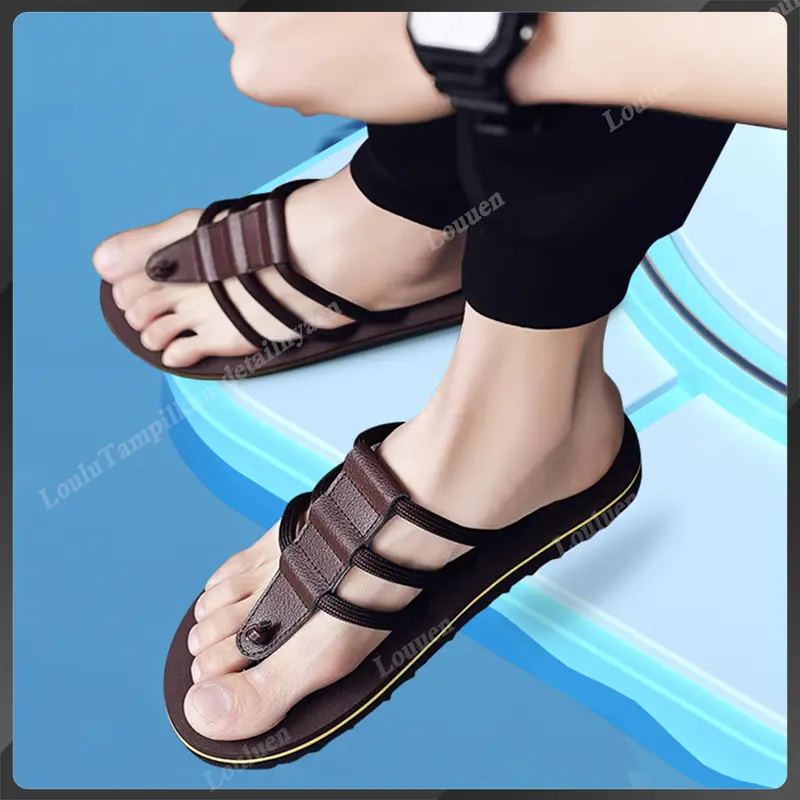 LOULUEN sandal cowok dewasa sandal slop pria sandal pria casual sandal cowok keren sandal selop cowok kece Sendal Jepit flip flops sandal gunung 7