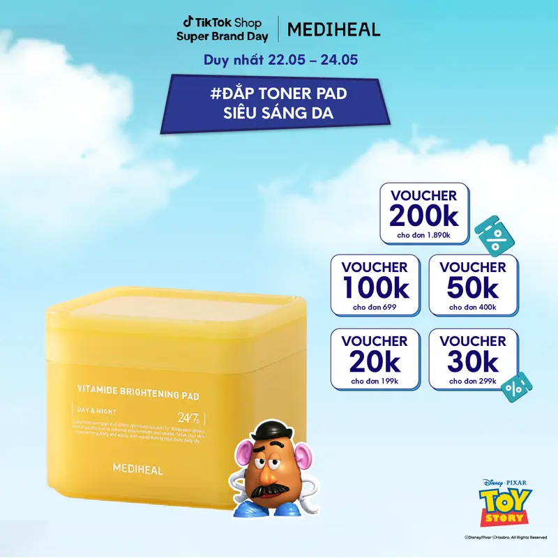 [Cơ Hội Cuối 24.05] Toner Pad MEDIHEAL Hỗ Trợ Làm Sáng Và Đều Màu Da Mediheal Vitamide Brightening Pad 180ml 100 Pads 1