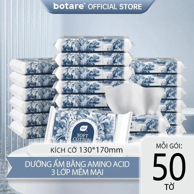 【10 GÓI】Khăn giấy siêu mềm Ultra Soft Botare - 50 tờ (lần rút) gói- mềm mại thoáng khí,chuyên dụng cho làn da nhạy cảm, trẻ sơ sinh.