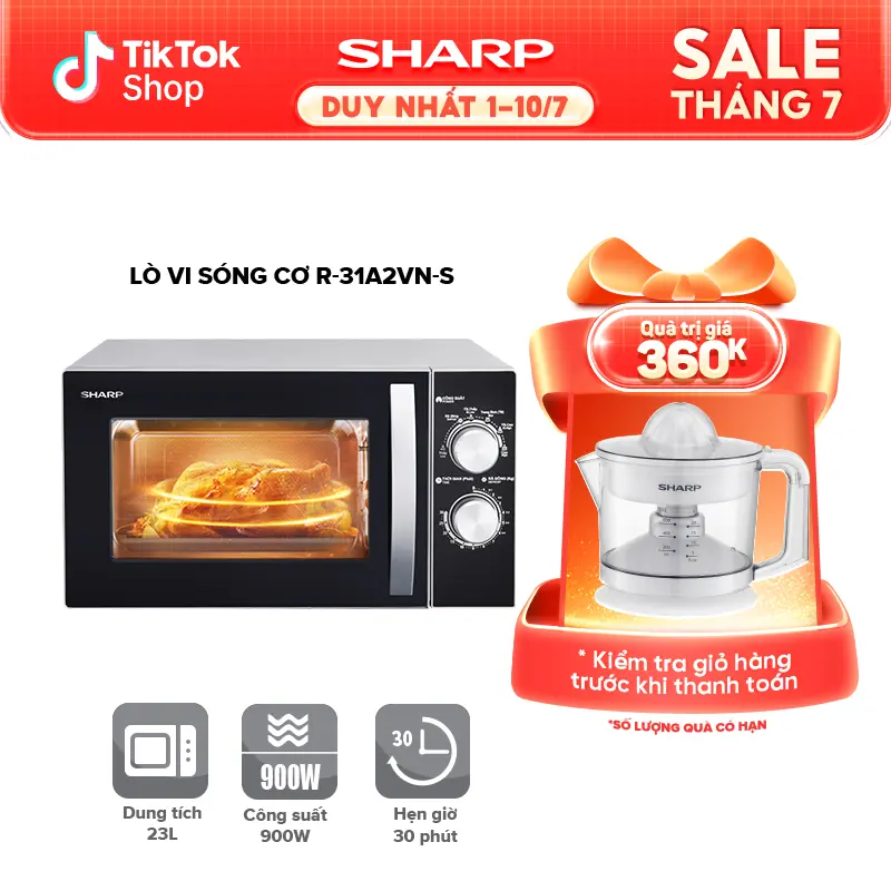 Lò Vi Sóng Cơ Sharp R-31A2VN-S 23L, [ Công Suất 900W, 6 Mức Công Suất,Hẹn Giờ 30'] 0