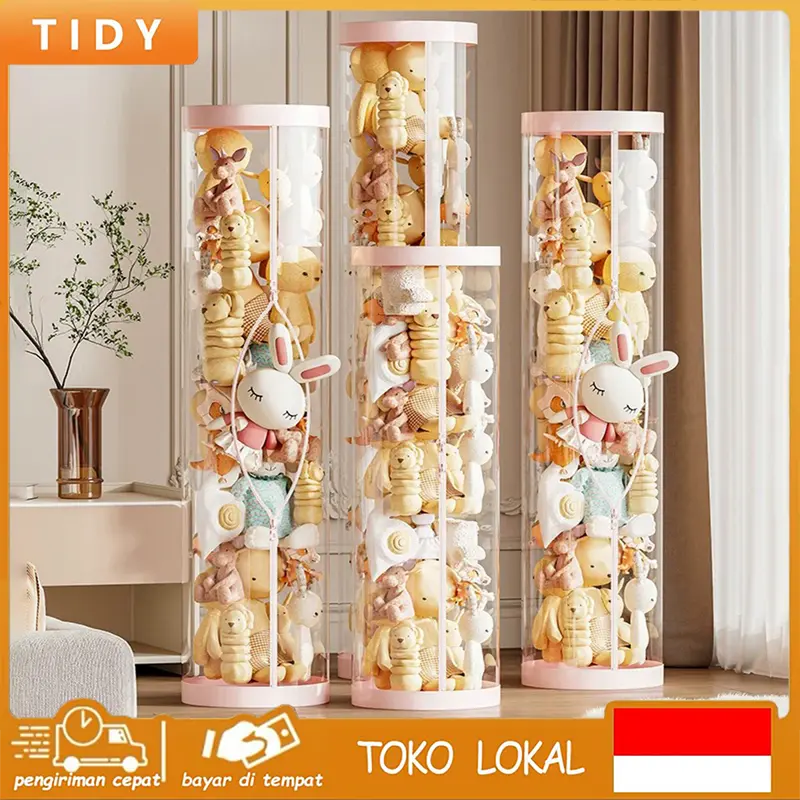 [COD] Tidy Tribe Hadiah Doll Storage Bucket Gaya Ritsleting Transparan Tabung Storage Boneka Dengan Penutup 90/120/150CM Penyelenggara Berkapasitas Besar Dudukan Doneka 0