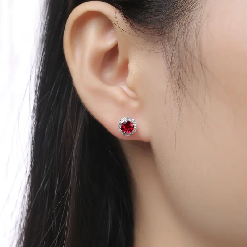 Top Quality 925 Silver Jewellery Sets Red Lab Created Ruby Fancy Gemstone Necklace Rings Stud Earrings for Women Wedding Engagement Ceremony Festival Fine Jewellery Sets 7