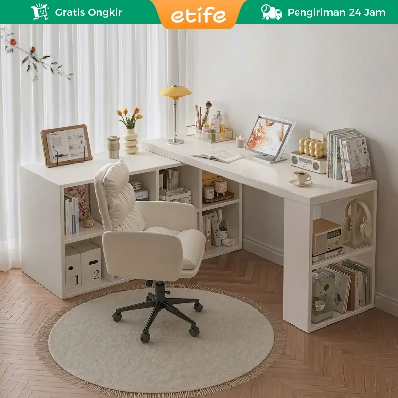 Etife Meja belajar sudut / Meja Belajar /Meja Kantor/  Meja Kombinasi / Meja Sudut / Meja Adjustable / Meja belajar aesthetic /  Meja Kerja Minimalis / Meja Kantor Aesthetic
