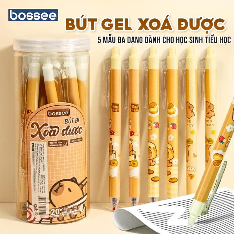  Hộp 20 Bút Gel Bấm Tẩy Xóa Được Cho Học Sinh Tiểu Học Ngòi 0.5mm Mực Xanh Tím - 5 Mẫu Hình Capybara Labubu Naruto Shin Chiikawa Bút Bi Mực Nước Viết Êm Kèm Đầu Tẩy Nhiệt 