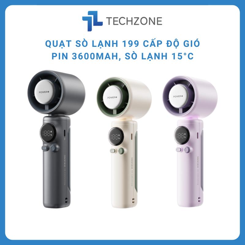 Quạt sò lạnh 199 cấp độ gió sử dụng động cơ không chổi than pin 3600mAh kèm dây đeo tay