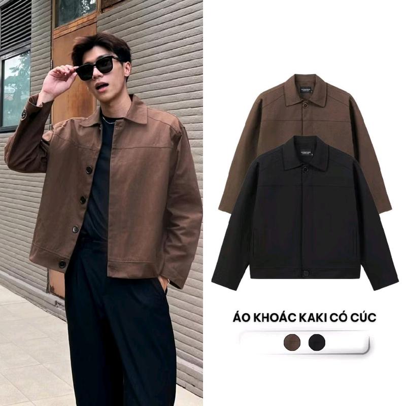 Áo Khoác Kaki Có Cúc Form Crop Lửng Unisex Cổ Bẻ Phong Cách Basic Thanh Lịch