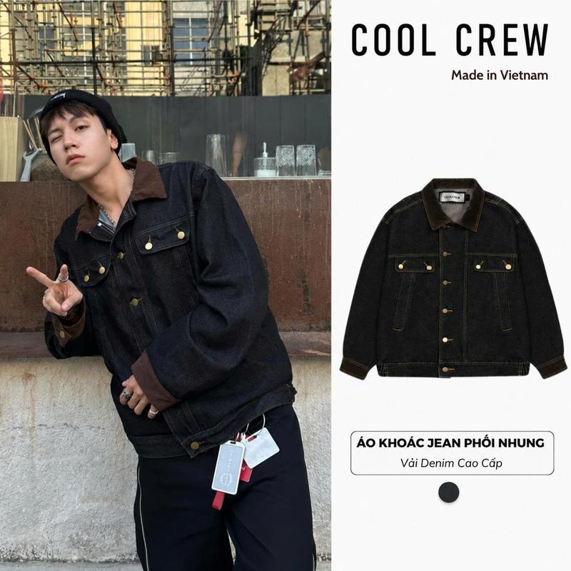 Áo Khoác Jean Phối Nhung COOLCREW Áo Khoác Jacket Denim Cài Cúc Phong Cách Cổ Điển AKD036